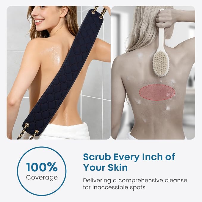Exfoliating Back Scrubber with Handles, 38.5 Inch Double-Sided Back Exfoliator Body Scrub Towel, Exfoliating Washcloth Bath Tool for Use in Shower, Back Washer to Deep Clean Your Skin for Men & Women
