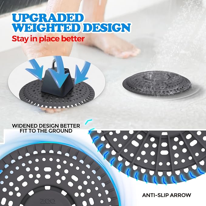 zaa Shower Drain Hair Catcher, Upgraded 2Pack Premium Silicone Drain Protector & Shower Drain Cover for Regular Floor Drains of Shower Room, Bathroom, Dark Gray