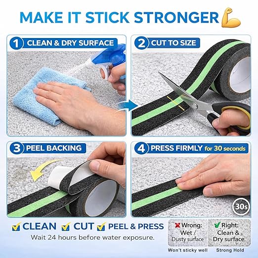 Anti Slip Tape with Glow in Dark, 2 inch x16.4ft Anti Slip Grip Tape for Stairs, Floors, Decks, Bathrooms & Outdoors, Waterproof PVC Non Skid Safety Tape with Glow at Night