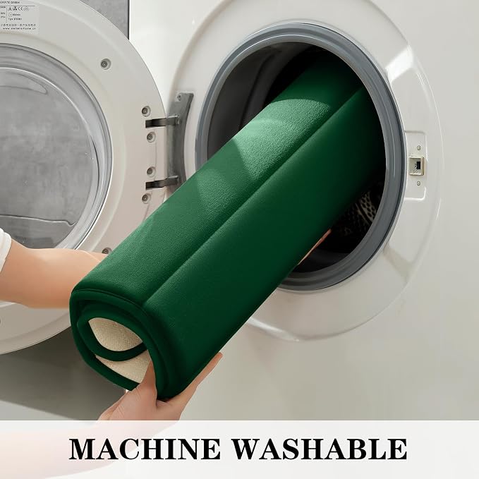 BYSURE Dark Green Memory Foam Bathroom Rug Set 3 Piece, Non Slip Extra Soft Absorbent Machine Washable Toilet Bath Toilet Mat (17"x24"+20"x32"+U Shape 20"x24")