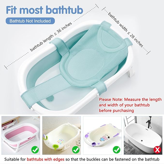 Colorlife Baby Bath Seat Support Net Infant Bathing Seat Support Mat, Adjustable Comfortable Non-Slip Five-Pointed Baby Shower Net Bathtub Sit Up Mesh for Newborn 0-12 Months-Green(No Bathtub)