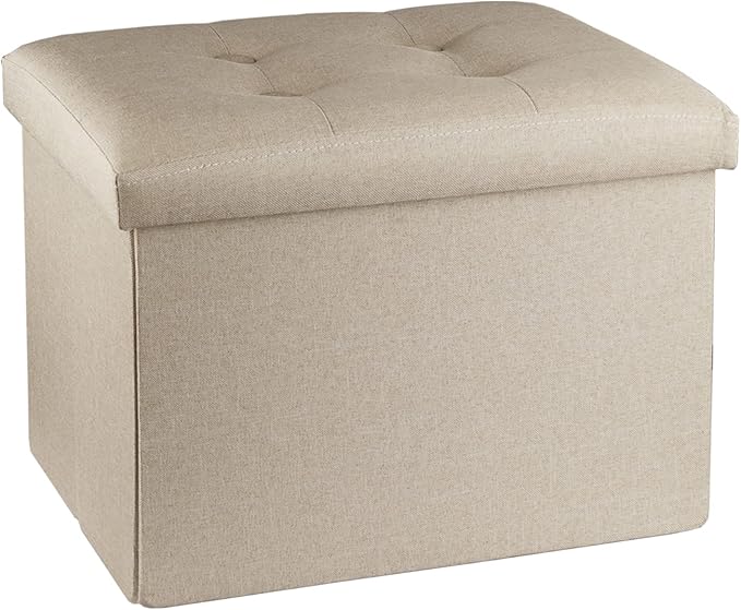 ALASDO Ottoman Storage Ottoman Footrest Stool Foldable Foot Rest Footstool Bench for Living Room 17x13x13inches Beige