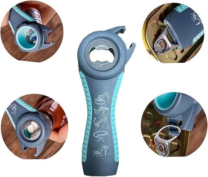 Jar Opener for Seniors with Arthritis,Jar Opener for Weak Hands,5-in-1 Bottle Opener,4-in-1 Can Opener (A-Blue)