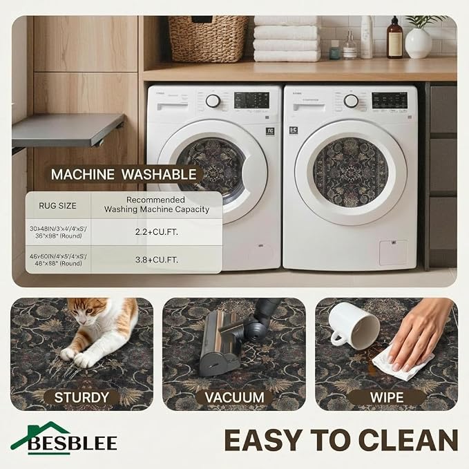 48"x72" Office Chair Mat for Hardwood Tile Floor, Under Desk Carpet Protector for Rolling Computer Chair Mat, Machine Washable Area Rug, Anti-Slip 1/5" Thick Low Pile Thin Vinyl Floor Mat, Charcoal