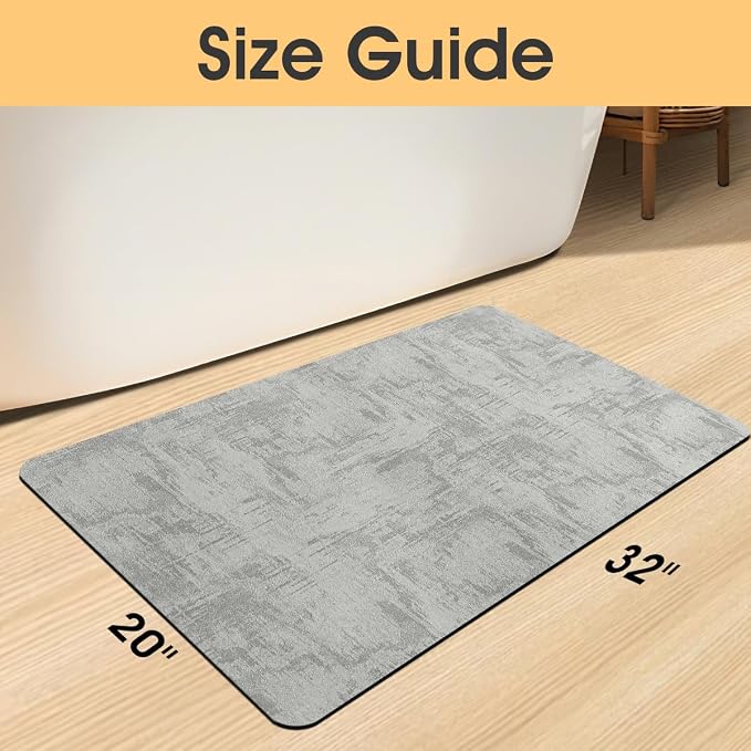 ACCUMTEK Non Slip Bath Mat, Thin Bathroom Rugs Fit Under Door, Quick Dry Bath Mats, Machine Washable Bath Rugs for Bathroom, Bathtub & Kitchen, Bathtub, Light Gray/Marble/32 x20