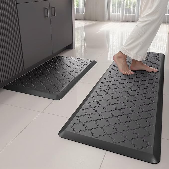 Kitchen Mats for Floor 2 Piece - Anti Fatigue Mats for Kitchen Floor - Non Slip Cushioned Rugs for Standing, Office, Sink, Laundry, Black