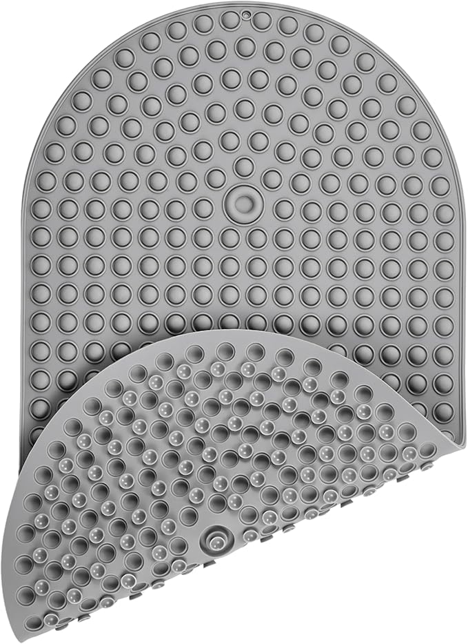 Non Slip Shower Mat 27x15 - Small Oval Bath Mat for Inside Tub, Silicone Bubble Pop It Bathroom Floor Mat with Strong Suction Cups, Quick Dry, Anti Slip Bathtub Mat for Shower, Grey
