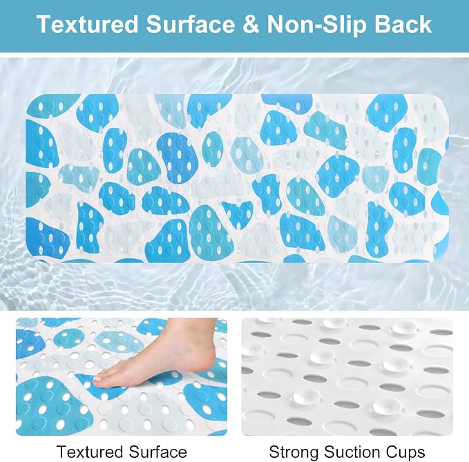 Shower Mat Non Slip, Yonala Premium Anti Slip Stylish Bath Tub Mat, 40 x 16 Inch Extra Large Bathtub Mat with Suction Cups and Drain Holes, Machine Washable