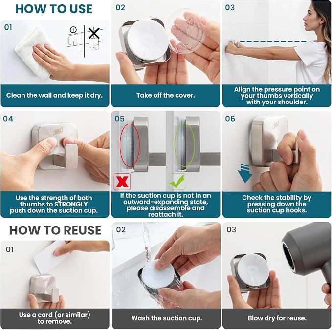 TAILI Thickened 304 Stainless Steel Bathroom Suction Hook for Towel, Loofah, Bathrobe, Patented Strong Suction Cup Holder, Damage-free Hanging Glass Shower Wall Hook, Hold Up to 11 Lbs, 2 Pack, Silver