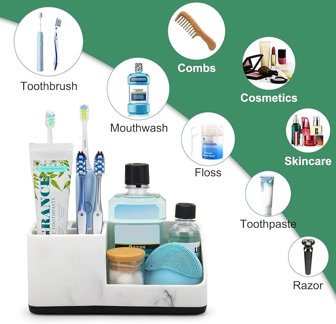 PARKMANI Marble Bathroom Counter Organizer, Kids Electric Toothbrush and Toothpaste Holders for Bathroom Organizers and Storage (Marble)