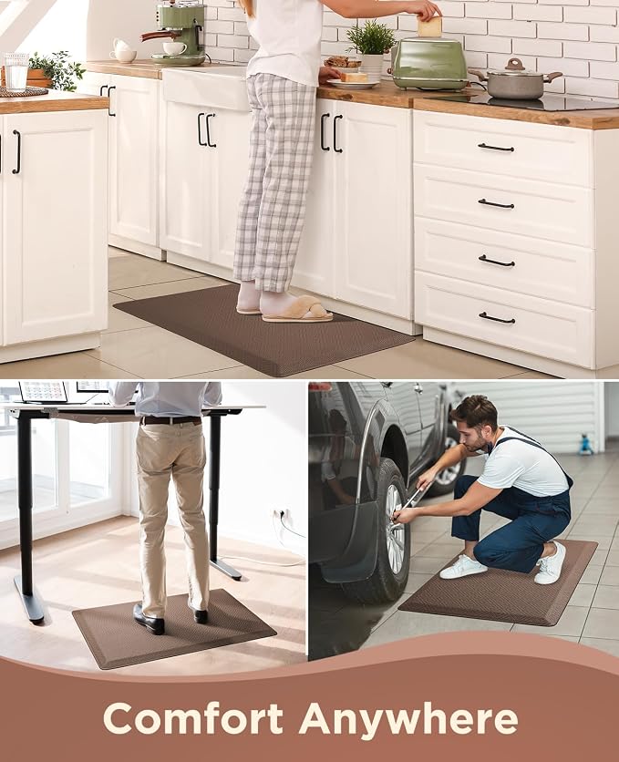 Ophanie Kitchen Mats for Floor, 1/2 Inch Thick Kitchen Rugs, 20x32 Anti Fatigue Standing Cushioned Mat, Waterproof,Comfort Ergonomic Mat for Office, Home, Sink, Brown Non-Slip Bottom