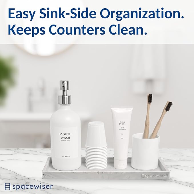 Spacewiser Countertop and Vanity Tray - 11.7" Silicone Bathroom Counter Tray, Dish Soap Trays for Kitchen Counter, Sink Organizer Accessories Caddy, Toilet Laundry Shower Makeup Mat Oil Holder Coffee