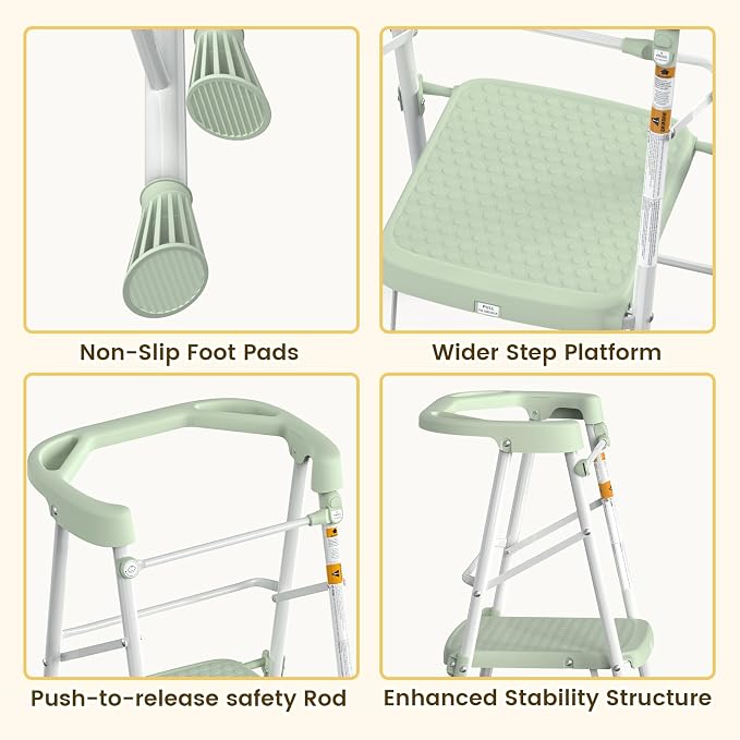 HBTower Kids Step Stool 2 Steps with Anti-Drop Safty Railing, Toddler Tower for Kitchen Counter Learning, Toddler Kitchen Stool Helper,Kids Standing Folding Stepper (Green)