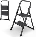 2-Step Ladder with Wide Anti-Slip Platform & Thick Rubber Feet | Heavy Duty Foldable & Portable | 330 lbs Capacity, Steel Frame, Rubber Handgrip, Folding Step Stool