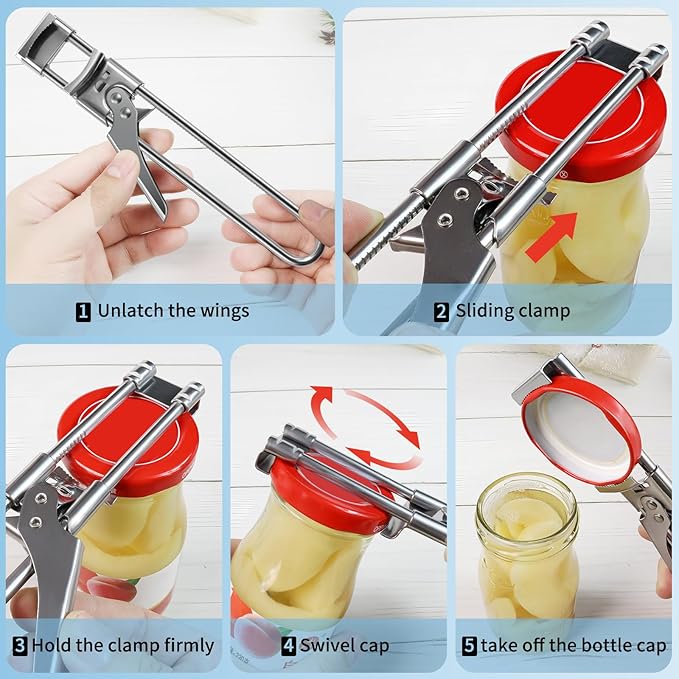 Bottle Opener & Jar Opener for Weak Hands, 7.87 Inch Adjustable Stainless Steel Can Opener, Multifunctional Jar Lid Opener Gripper for Seniors with Arthritis