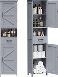 Homhedy 67" H Tall Bathroom Storage Cabinet with 2 Barn Doors and 1 Drawer, Narrow Storage Unit, Adjustable Shelves, Floor Cabinet for Bathroom, Living Room, Entryway, Kitchen, Gray, (15.7" W)