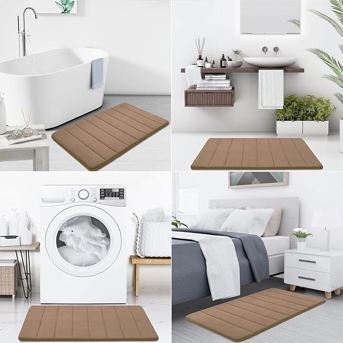 Buganda Memory Foam Bath Mat, 24" x 16", Ultra Soft and Non-Slip Bathroom Rugs, Water Absorbent and Machine Washable Bath Rug for Bathroom, Shower, and Tub, Mocha