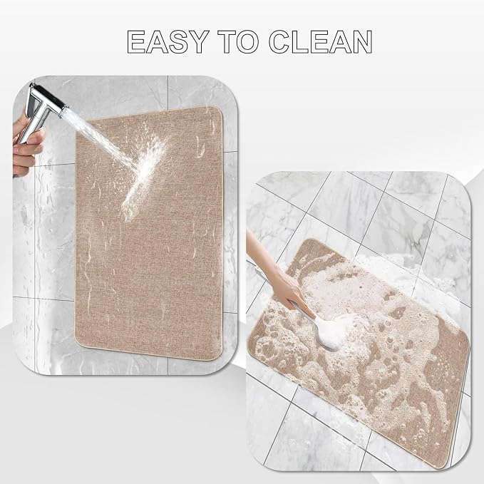 Indoor Door Mat, 1/10 in Ultra Thin Door Mat, Non-Slip Natural Rubber Backing Inside Doormat, Washable, Low-Profile Entrayway Mats, Durable Dirt Trapper for Various Entrance, 35''X28'', Khaki