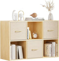 EXPERLAM 6 Cube Storage Organizer - Solid Wood Bookshelf with 3 Storage Bins, Cube Shelf with 2 Removable Back Panels, Vertical or Horizontal Bookcase, Open Book Shelf for Bedroom, Living Room, Office