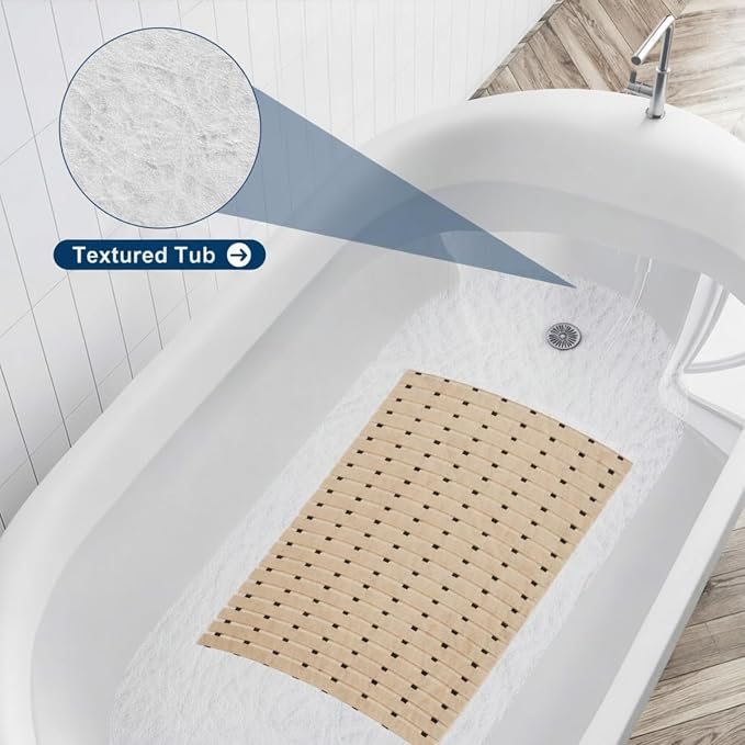 AceOrbit Weighted Non Slip Bath Mat for Textured tub, Heavy Duty Anti Slip Bath Mat for Bathtub and Shower Surfaces, Without Suction Cups for Textured, Reglazed, Refinished Tub(Beige,32 x 17 Inch)