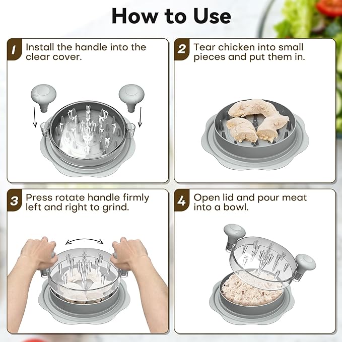 Ukeetap 10" Pro Chicken Shredder Tool Twist Large for Kitchen, BPA-Free Food-Safe Meat Grinder, Visible Chicken Breast Meat Shredder with Strong Anti-Slip Bottom & Ergonomic Handle, Gray