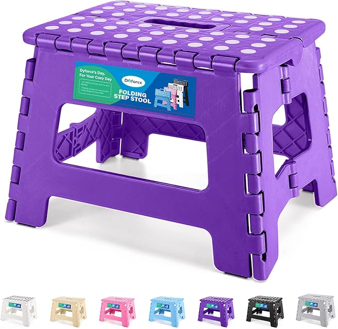 Dyforce Folding Step Stool 9", Kids Step Stool, Heavy Duty Step Stools for Adults, Compact Foot Stools, Light-Weight Toddler Step Stools for Kitchen, Bathroom, Holds Up to 300 lbs (Purple)