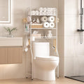 TETOTE Over The Toilet Storage Rack, 3-Tier Bathroom Organizer Shelf Over Toilet with Toilet Paper Roll Holder, Freestanding Metal Rack, White