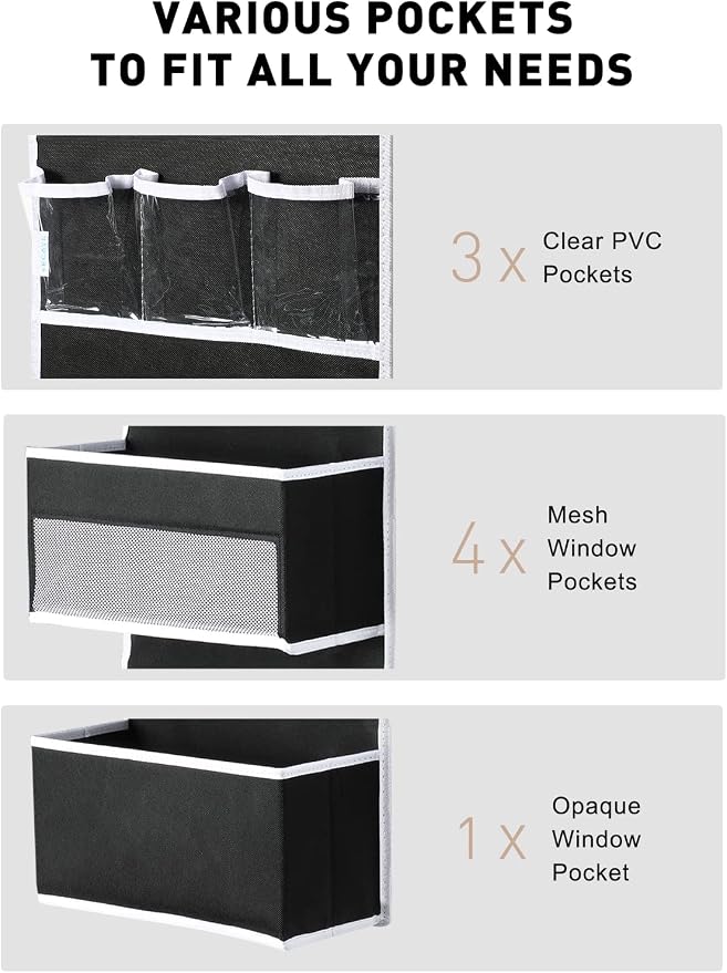 Yecaye 6-Tier Over The Door Storage Organizer, Flexible 1 Split into 2 Swing-Proof Hanging Bathroom Organizer, Bedroom Organizers and Storage for Newborn Baby Essentials, Black