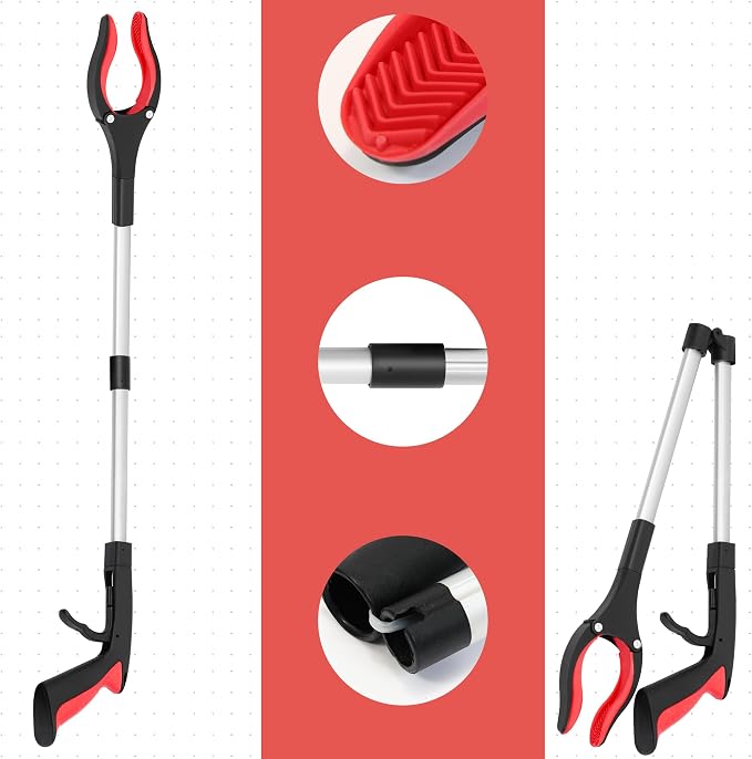 Grabber Reacher Tool - 32” Reacher Grabber Tool with Strong Magnetic and Swivel Head - Heavy Duty Pick Up Stick Grabbers for Seniors, Trash, Surgery Recovery Must Haves Gifts(Red)