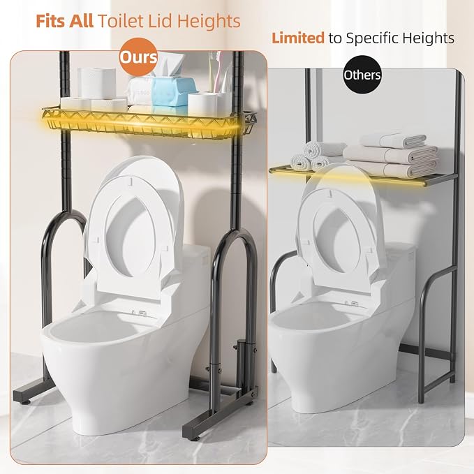 EAGMAK Over The Toilet Storage Rack, 4-Tier Bathroom Organizer with Adjustable Shelves & Basket, Rust-Resistant Metal Over Toilet Shelf for Small Bathroom Space Saving, Black