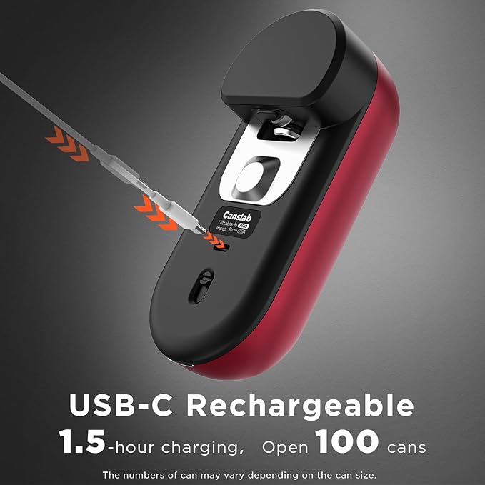 Canslab Turbo - Auto Shut Off Rechargeable Electric Can Openers - LED Battery Display USB Automatic Can Openerfor Kitchen for Seniors with Arthritis - One Touch Side Cut Can Opener Smooth Edge, Red
