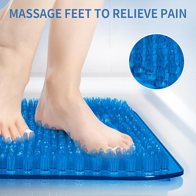 Yolife Shower Foot Scrubber Mat, Anti-Slip Bath Mat with Scrub Bristles, Soft Shower Foot Massager with Strong Suction Cups for Soothe Achy Feet, 25.6" x 13.4"