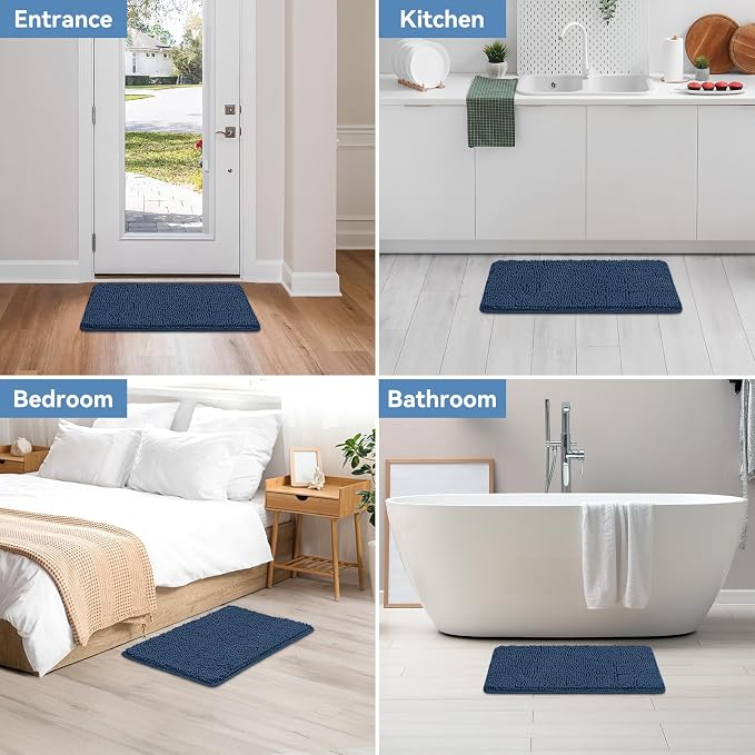 Bcoimo 30x20 Chenille Bath Mat – Non-Slip with Backing Bath Rug Ultra-Absorbent and Machine Washable Bathroom Mat Quick-Dry Design. Ideal for Bathroom Shower and Tub Areas