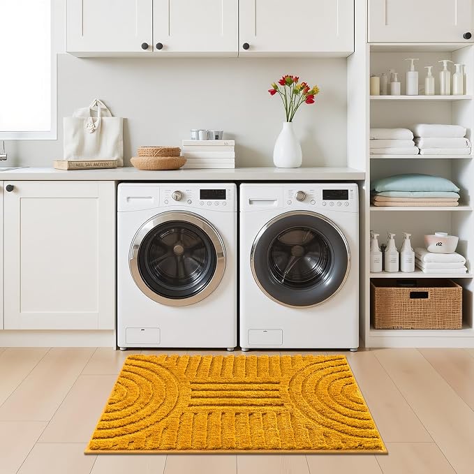 SHACOS Boho Bathroom Rugs 24"x36" Extra Soft Absorbent Microfiber Bath Mats Home Decor Non Slip Carpet Machine Washable Shaggy Bath Rugs for Bath Room Shower Bathtub, Honey Mustard 2' x 3'