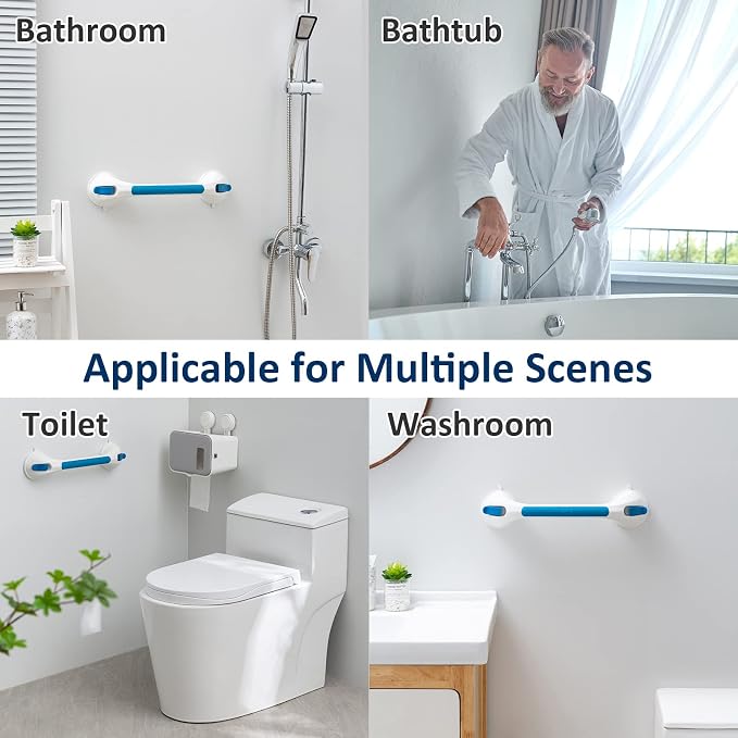 TAILI Shower Grab Bar 2 Pack,Suction Shower Handles for Bathtubs, Heavy Duty 240 lbs Bathroom Safety Grip for Seniors, No Drilling Removable Waterproof Handrails,Blue,G9