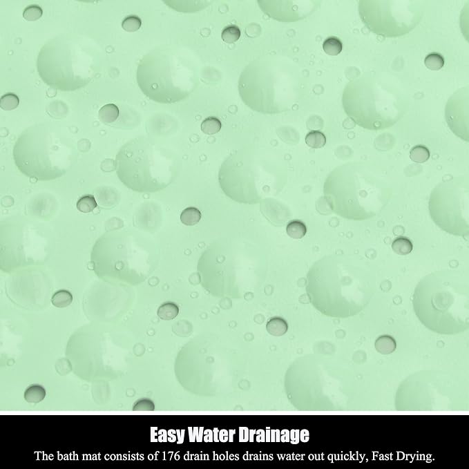 Bathtub and Shower Mats, Extra Long Non-Slip Bath Mat 39 x 16 Inch, Machine Washable Bath Tub Mat with Suction Cups & Drain Holes for Bathroom, Green