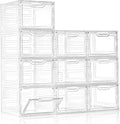 Freebat 10 Pack Closet Organizers and Storage,Clear Stackable Plastic Storage Bins with Lids Magnetic Doors,Clothes Organizers and Storage,Plastic Craft Containers for Wardrobe Kitchen Bathroom Office
