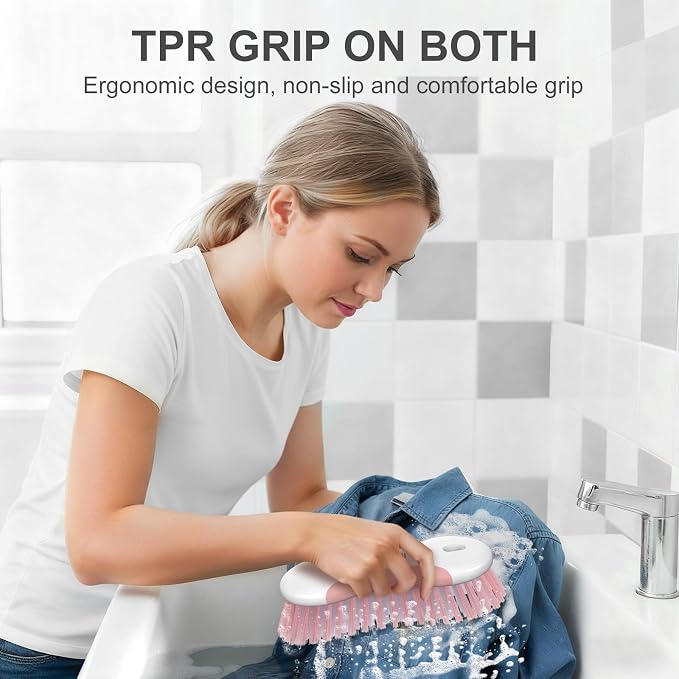 SetSail Multi-Purpose Scrub Brush of 2 Pack, Stiff Bristles Cleaning Brush with Non-Slip Grip Heavy Duty Scrub Brushes for Cleaning Bathroom Kitchen Tile Bathtub Sink, Pink