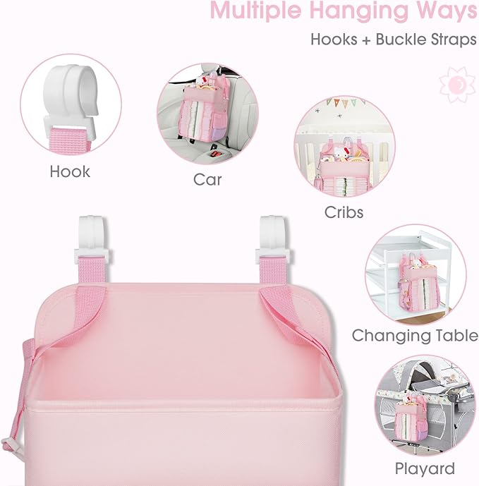 Maliton Hanging Diaper Caddy Nursery Caddy Organizer for Playard, Wall or Crib, Diaper Stacker with Baby Essentials Storage