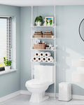 ALLZONE Bathroom Organizer, Over The Toilet Storage, 4-Tier Adjustable Wood Shelves for Small Rooms, Saver Space Rack, Narrow Cabinet, 92 to 116 Inches Tall, White