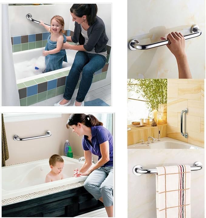 12 Inch Stainless Steel Shower Grab Bar - ZUEXT Shower Handle, Bathroom Balance Bar - Safety Hand Rail Support - Handicap, Elderly, Injury, Senior Assist Bath Handle (w/Self-Adhesive Stick-on Hook)