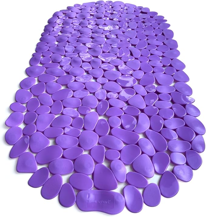 “Pebbles” Non-Slip Bathtub & Shower Mat 27”x14” Oval - Non-Toxic - Safe, Clean, Machine-Washable, Superior Grip & Drainage, Vinyl, for Smooth Floors ONLY, Opaque Purple