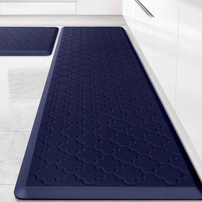 Kitchen Mat [2 PCS] Cushioned Anti-Fatigue Floor Mat Water Resistant Non-Skid Kitchen Mats and Rugs Ergonomic Comfort Foam Kitchen Rugs Standing Mat for Floor Office Sink (Blue,20"x30"+20"x60")