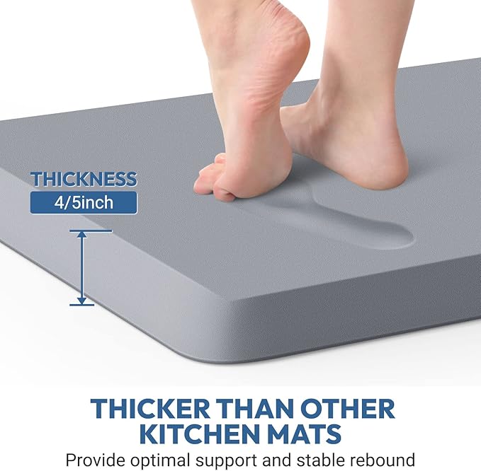 4/5 Inch Thick Kitchen Mat - Cushioned Anti Fatigue Mats for Kitchen Floor - Easy to Clean, Waterproof, Non-Slip Kitchen Rug for Sink, Office, Kitchen (20''x32'' Grey)