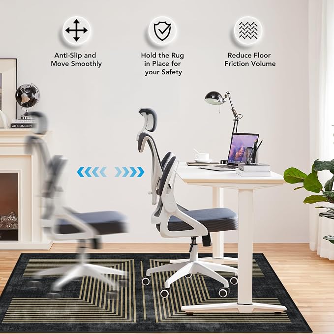 Office Chair Mat for Hardwood Floor&Tile Floor,48"X 60" Heavy Duty Desk Chair Mat for Hard Floors,Under Desk Rug for Rolling Computer Chair,Anti Slip,Low Pile Carpet Floor-Geo Black