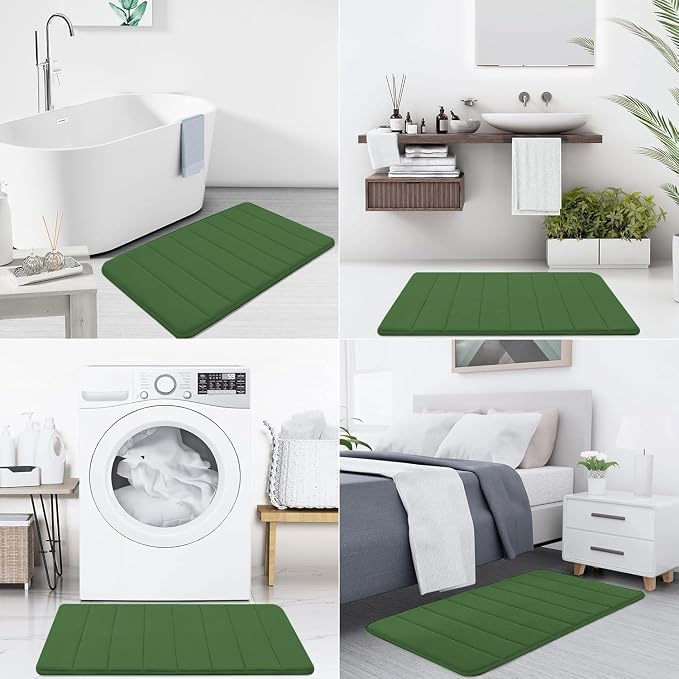 Buganda Memory Foam Bath Mat, 47" x 17", Ultra Soft and Non-Slip Bathroom Rugs, Water Absorbent and Machine Washable Bath Rug Runner for Bathroom, Shower, and Tub, Olive Green