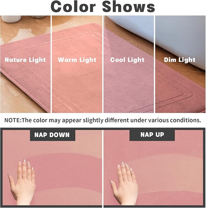 YIHOUSE Memory Foam Bath Mat Set, Bathroom Rugs Sets 3 Pieces, Non Slip Bath Mats for Bathroom, Super Soft and Water Absorbent Bath Rug Set, Machine Washable U Shape Toilet Rug,Pink