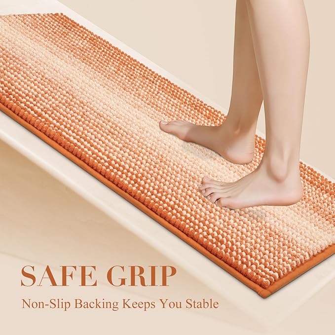 BSICPRO Bathroom Rugs, Bath Mat Rug for Bathroom Non Slip 17 x 24 Inches Water Absorbent Chenille Floor Mats Machine Washable (Pumpkin Orange)