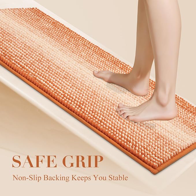 BSICPRO Large Bathroom Rug, Non Slip 24 x 70 Inches Water Absorbent Chenille Runner Rug Floor Mat Machine Washable (Pumpkin Orange)