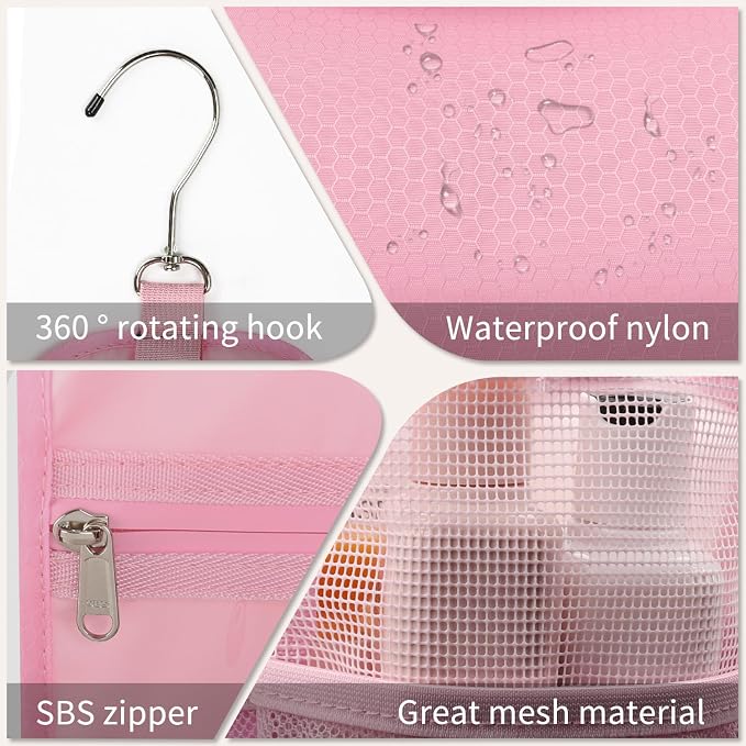 Ethereal Pink Hanging Mesh Shower Caddy Portable for College Dorm Room Essentials, Large Capacity Shower Bag for Guys/Girls, for Beach, Swimming, Gym